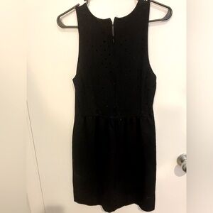 Navy blue lightly polka dotted JCrew dress.